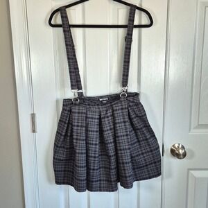 Hot Topic suspender skirt mini pleated black gray plaid size small